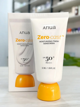 Anua Zero-Cast Moisturizing Finish Sunscreen, a hydrating, Korean facial sunscreen